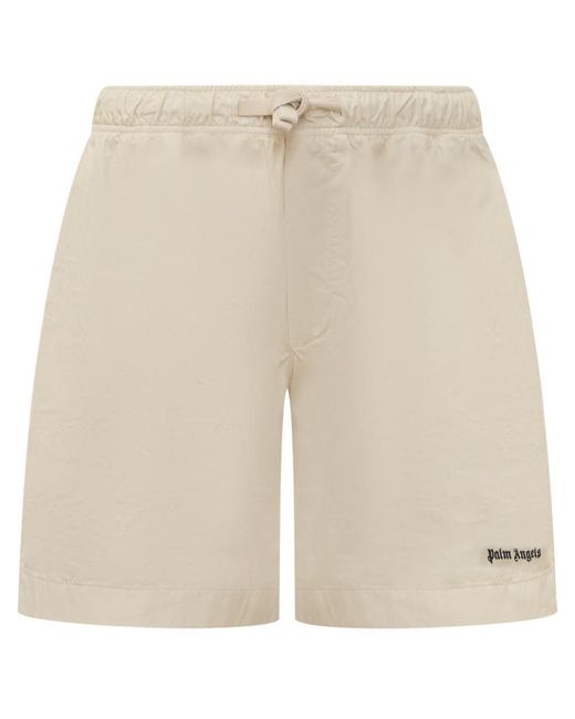 Palm Angels Natural Classic Shorts With Logo for men