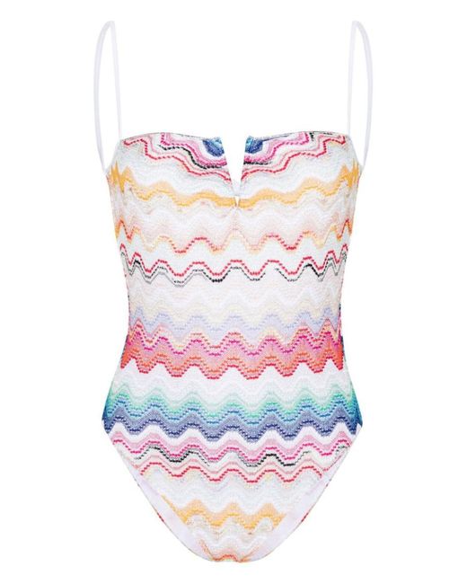 Missoni White Zigzag Pattern Swimsuit