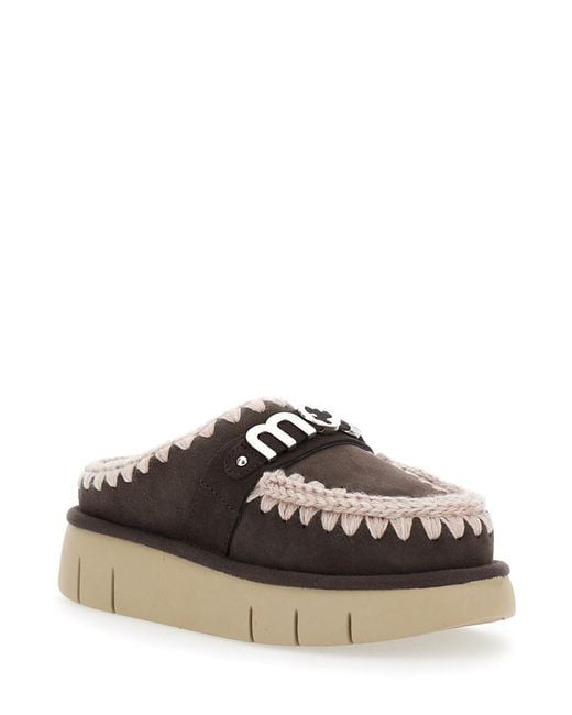 Mou Black 'Bounce' Mules With Logo Lettering And Open Rear