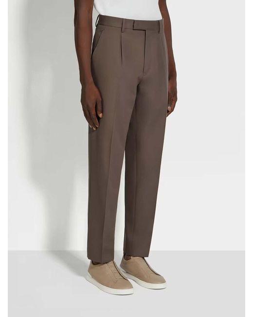 Zegna Brown Formal Pants With Pleats for men