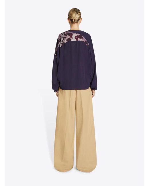 Dries Van Noten Blue Floral Draped Blouse