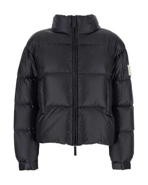AFTER LABEL Black Down Jacket With Logo Patch On The Sleeve
