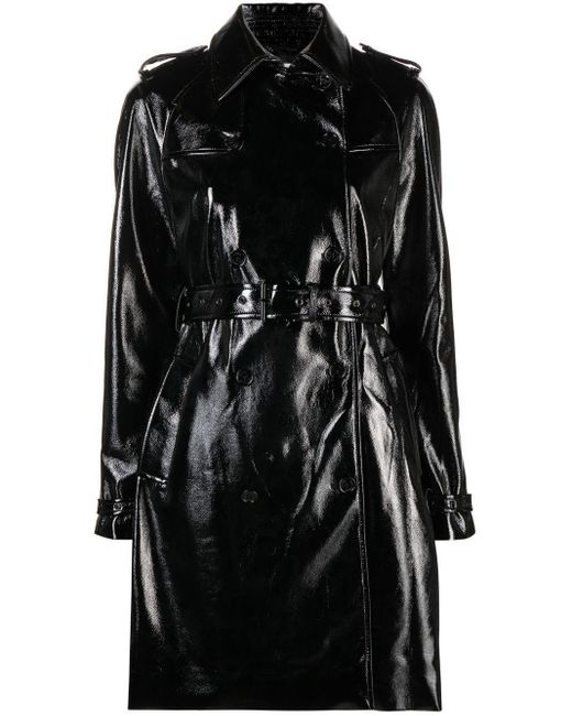 Michael Kors Black Faux Patent Leather Trench Coat