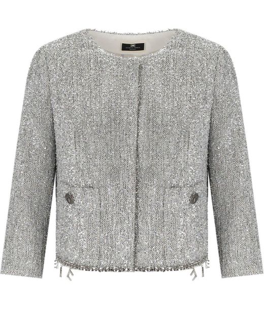 Elisabetta Franchi Gray Cropped Jacket With Charms