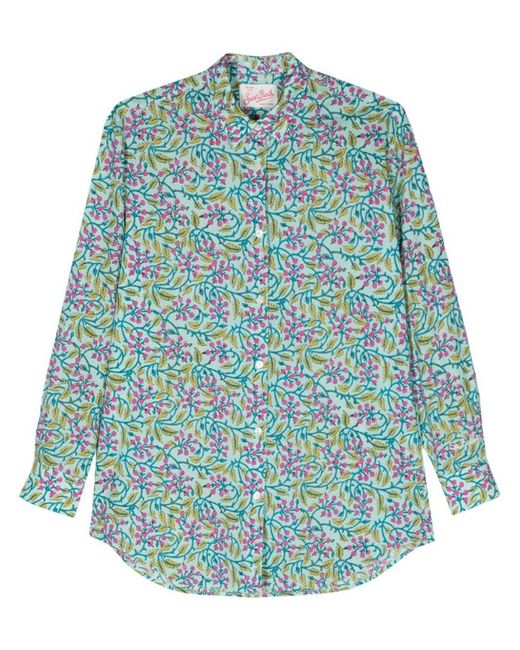 Mc2 Saint Barth Blue Cotton Shirt With Floral Print