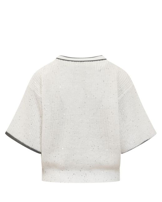 Brunello Cucinelli White Dazzling & Sparkling Linen Sweater