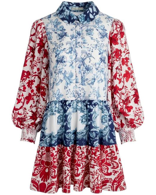 Alice + Olivia Red Paulie Floral Print Short Dress