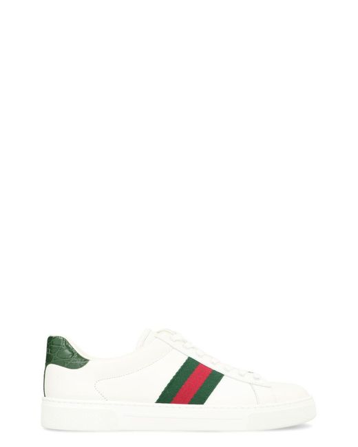 Gucci White Ace Leather Low-Top Sneakers