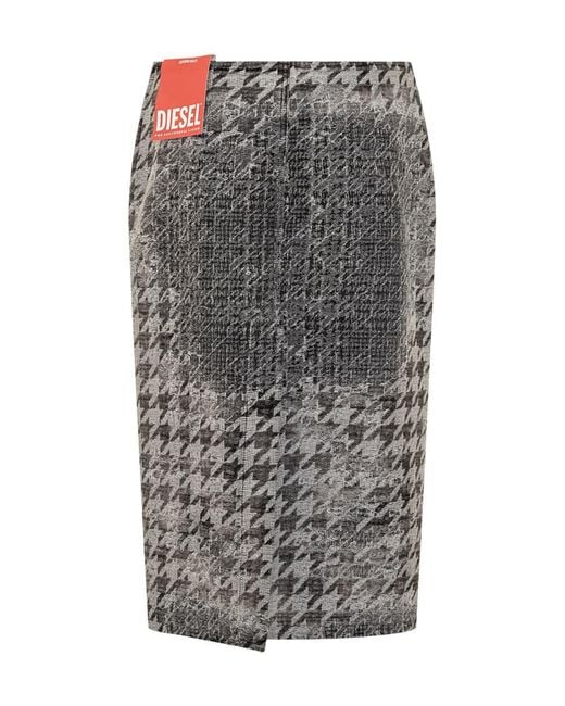 DIESEL Gray Pied De Poule Effetto Destroyed Sheath Skirt