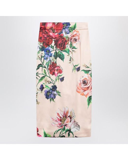 Dolce & Gabbana Pink Longuette Skirt With Floral Print