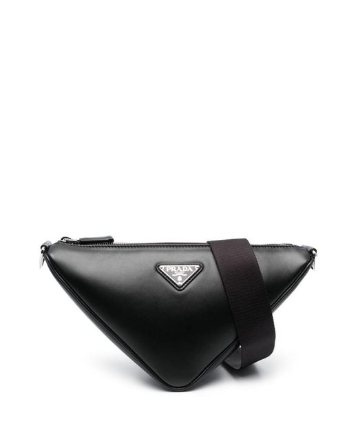 Prada Black Triangle Logo Plaque Crossbody Bag for men