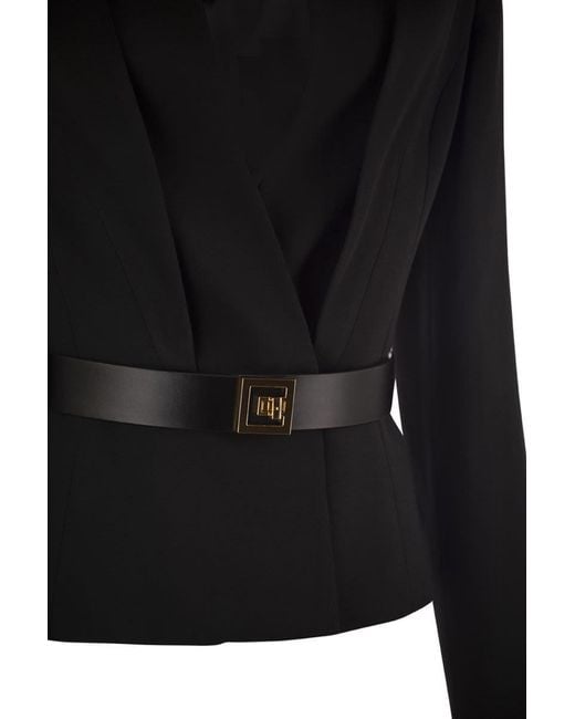 Elisabetta Franchi Black Crepe Jacket With Satin Lapels