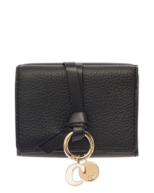 Chloé Black 'Alphabet' Tri-Fold Wallet With Charm And Leather Link