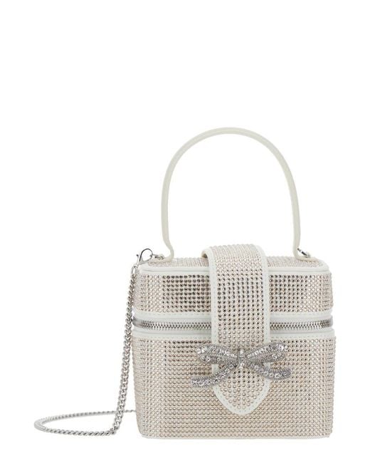 Self-Portrait White Handbag With Crystal Embellishments And Bow Detail