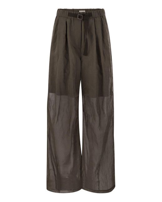Brunello Cucinelli Brown Ergonomic Loose Cotton Organza Trousers With Belt