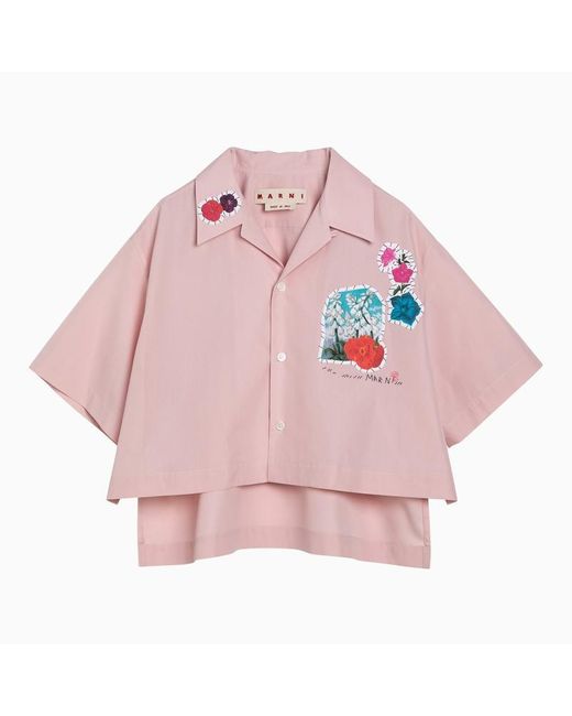 Marni Pink Cropped Shirt With Appliqué