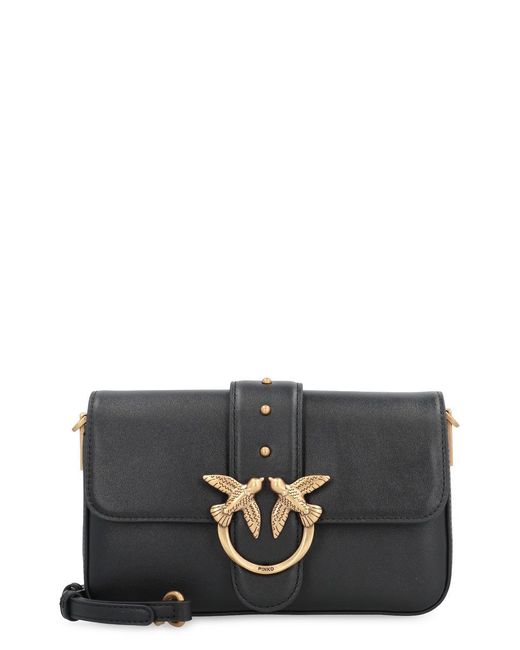 Pinko Gray Love One Mini Slouchy Leather Shoulder Bag