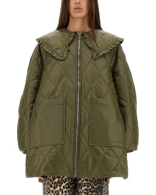 Ganni Green Oversized Quilted Midi Jacket