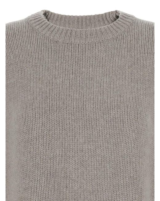 Soft Goat Gray Crewneck Knit Sweater With Dropped Shoulders