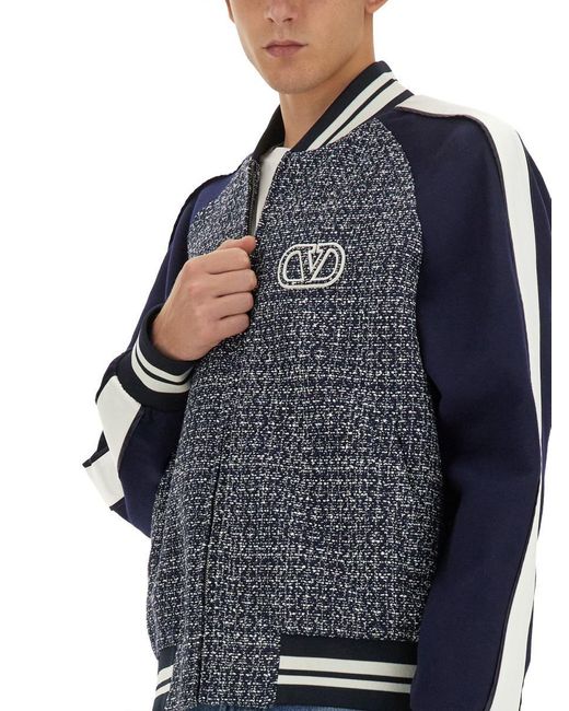 Valentino Garavani Blue Bomber Jacket With "Vlogo Signature" Patch for men