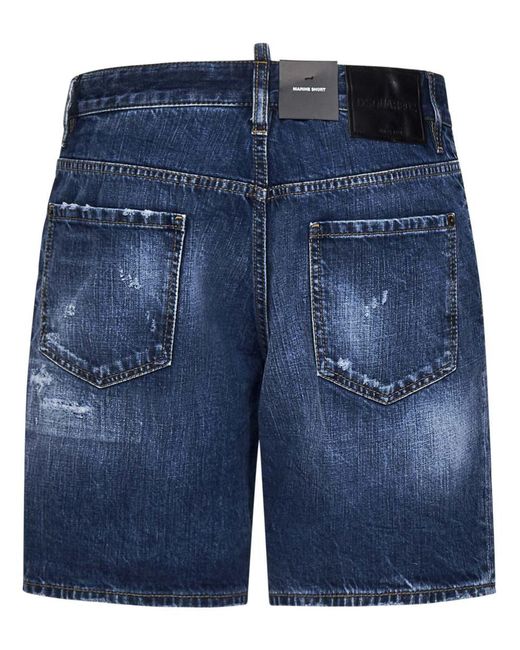 DSquared² Blue Dark Ripped Wash Marine Shorts for men