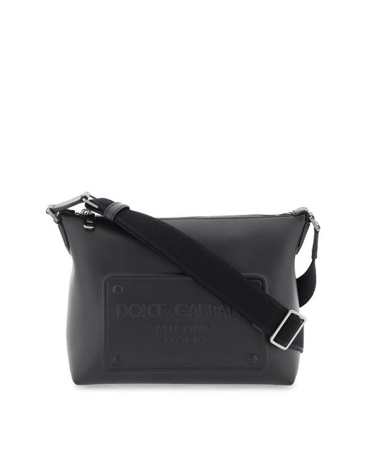 Dolce & Gabbana Black Leather Crossbody Bag With Debossed Logo for men
