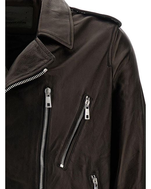 Giorgio Brato Black Zip-up Biker Jacket In Smooth Leather Man for men