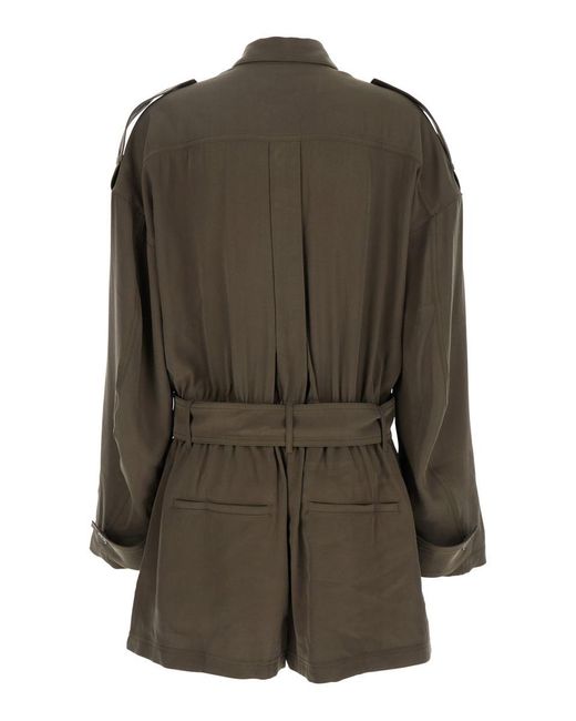 ANDAMANE Green 'Vania' Jumpsuit With Classic Collar And Adjustable And Removable Belt