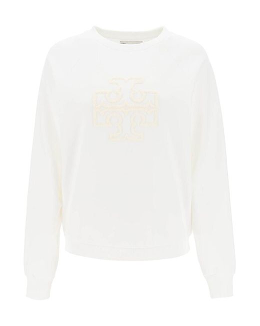 Tory Burch White Crew Neck Sweatshirt With T Logo