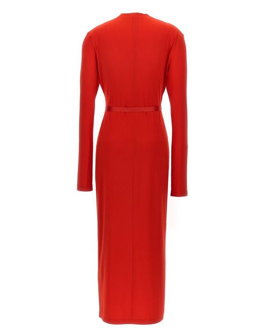 Norma Kamali Red Long Deep V-neck Dress Dresses