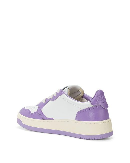 Autry Purple Low Medalist Bicolor Leather Sneakers