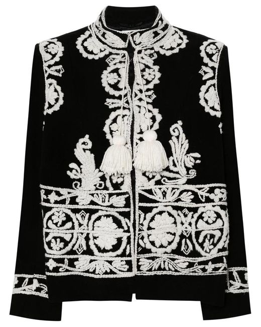 Bode Black Estate Embroidered Wool Silk Jacket