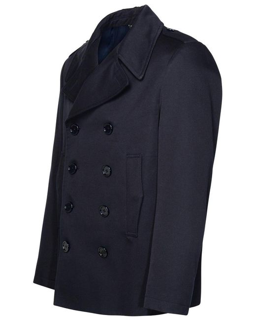 Dolce & Gabbana Blue Wool Double Breasted Coat for men