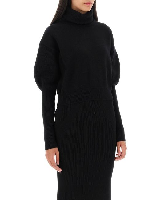 Alexander McQueen Black Cropped Funnel-neck Sweater In Wool And Cashmere