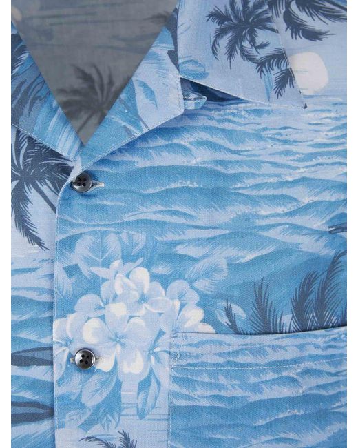 Palm Angels Blue Sunset Linen Motif Shirt for men