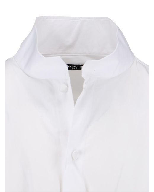 Balmain White Mandarin Collar Shirt for men