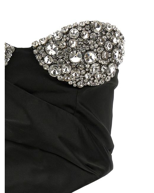 Area Black Cropped Crystal-embellished Draped Satin Bustier Top
