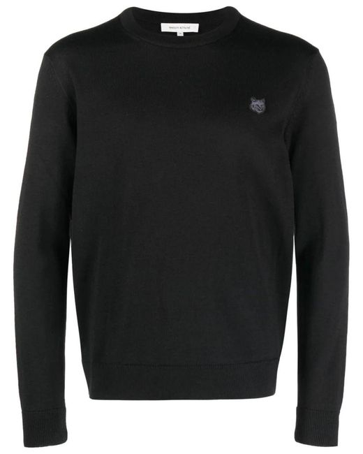 Maison Kitsuné Black Logo-Appliqué Crew-Neck Sweatshirt for men