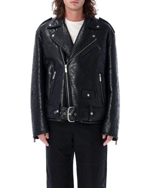 Off-White c/o Virgil Abloh Black Crinkled Leather Biker Jacket for men