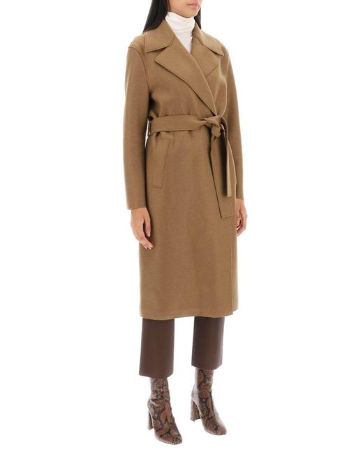 Harris Wharf London Brown Long Robe Coat In Pressed Wool And Polaire