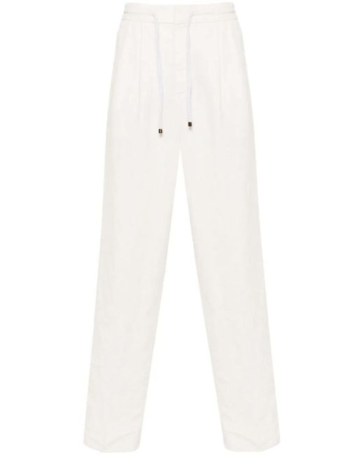Brunello Cucinelli White Mid-Rise Linen Blend Tapered-Leg Tailored Trousers for men