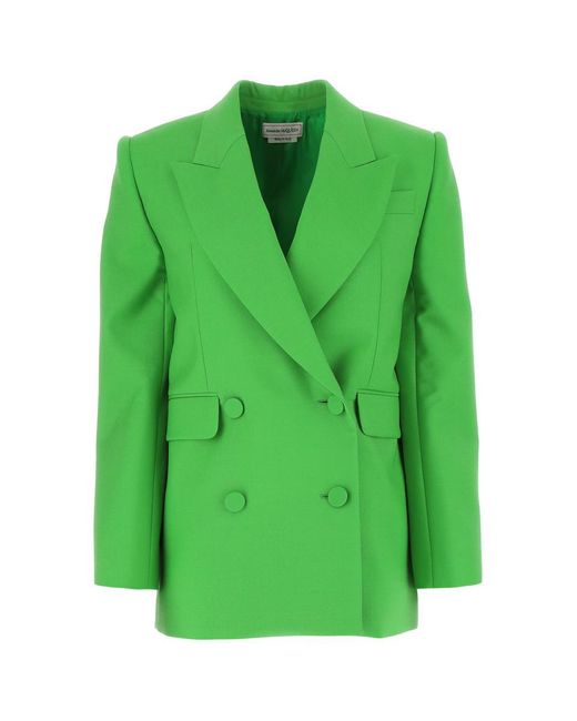 Alexander McQueen Green Double-breasted Tailored Blazer