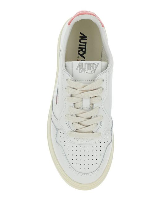 Autry White 'Medalist' Low Top Sneakers With Logo Patch On Tongue And Side
