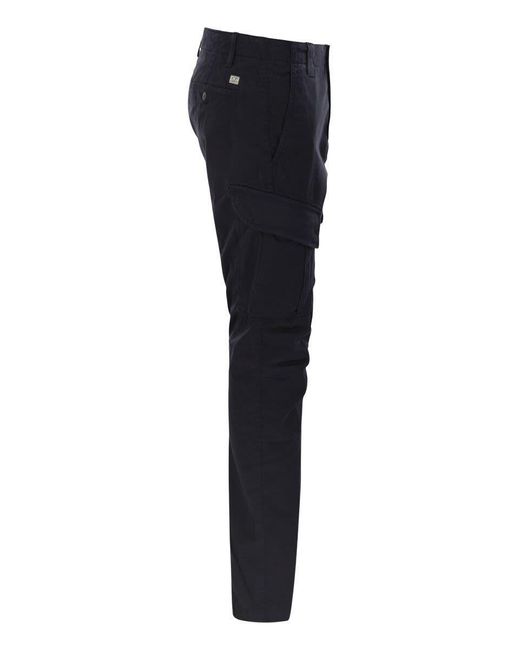 C P Company Blue Frosted Stretch Cotton Cargo Trousers for men