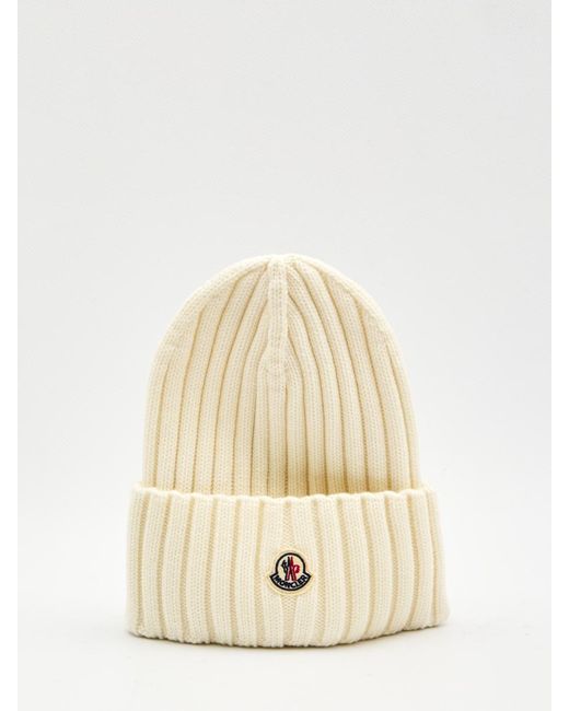 Moncler Natural Logo Patch Beanie Hat