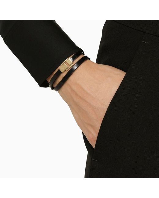 Saint Laurent Black Dark Leather Bracelet