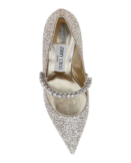 Jimmy Choo 'Bing' Metallic Rhinestoned Pumps With Crystal Embellished Band