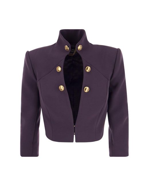 Elisabetta Franchi Purple Crepe Crop Jacket With Stand-up Collar