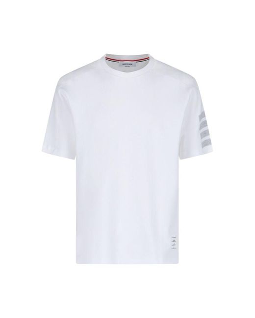 Thom Browne White "4-bar" Detail T-shirt for men