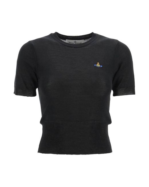Vivienne Westwood Black Short-sleeve Sweater With Orb Embroidery